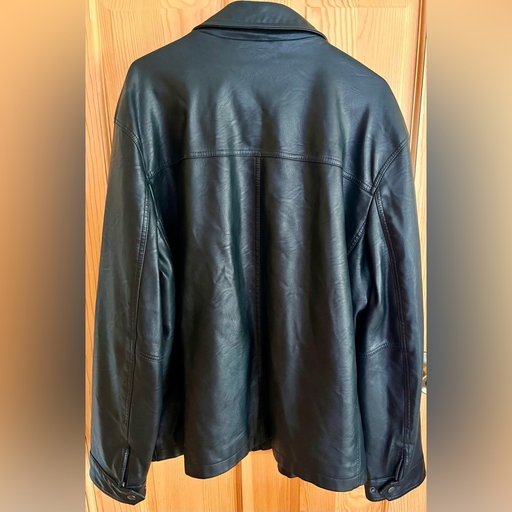 Dockers Mens Black Faux Leather Bomber Jacket XXL Lined Moto Biker Grunge Goth
